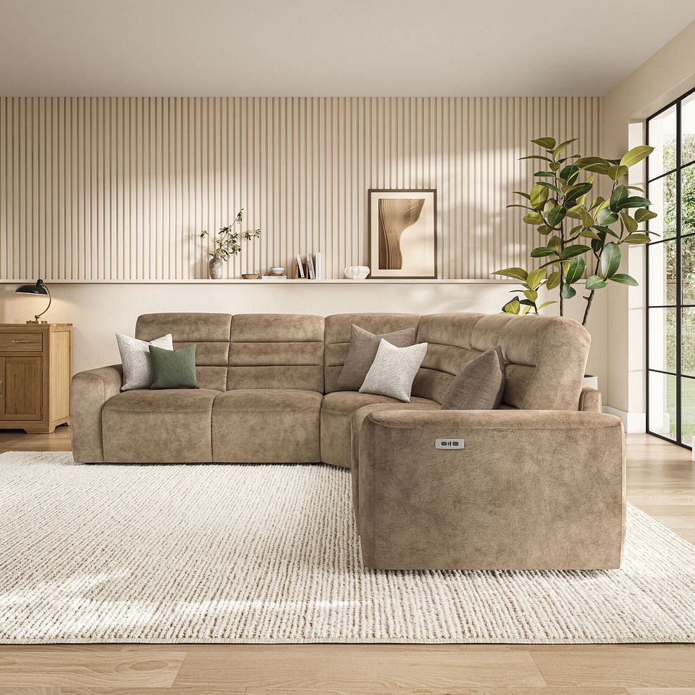 Cohen Large Corner Electric Recliner with Left Hand Sofa Bed in Dapple Taupe Fabric 4
