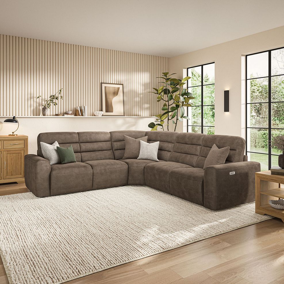 Cohen Large Corner Electric Recliner with Left Hand Sofa Bed in Miller Earth Brown Fabric 3
