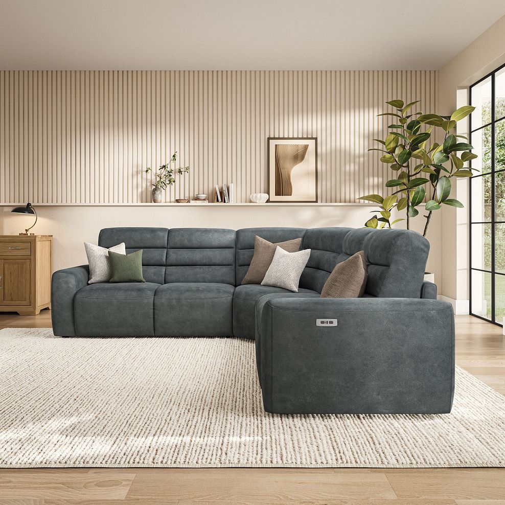 Cohen Large Corner Electric Recliner with Left Hand Sofa Bed in Miller Grey Fabric 4