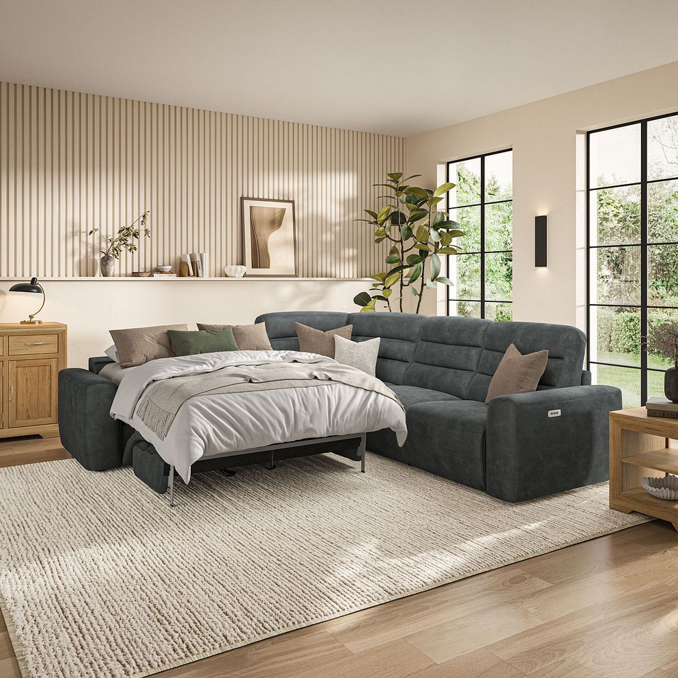 Cohen Large Corner Electric Recliner with Left Hand Sofa Bed in Miller Grey Fabric 1
