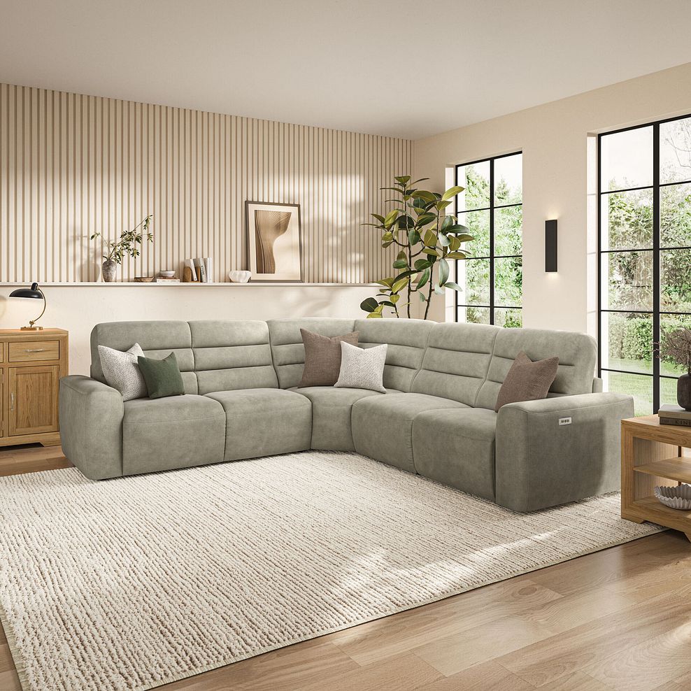 Cohen Large Corner Electric Recliner with Left Hand Sofa Bed in Miller Taupe Fabric 3