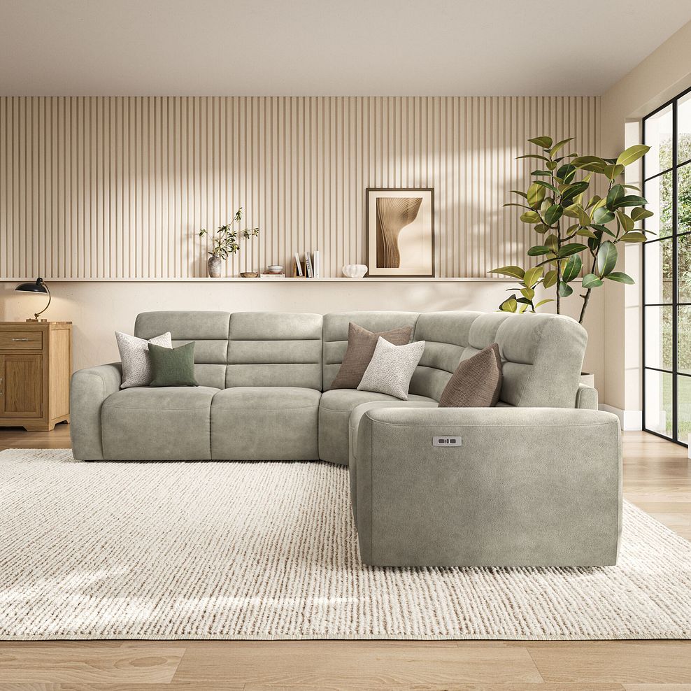 Cohen Large Corner Electric Recliner with Left Hand Sofa Bed in Miller Taupe Fabric 4