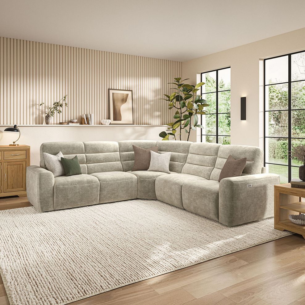 Cohen Large Corner Electric Recliner with Left Hand Sofa Bed in Plush Beige Fabric 3