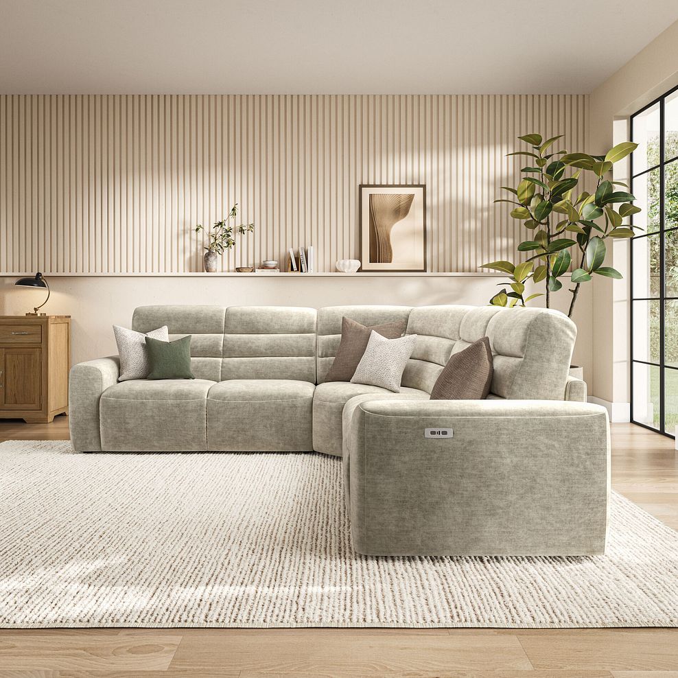 Cohen Large Corner Electric Recliner with Left Hand Sofa Bed in Plush Beige Fabric 4