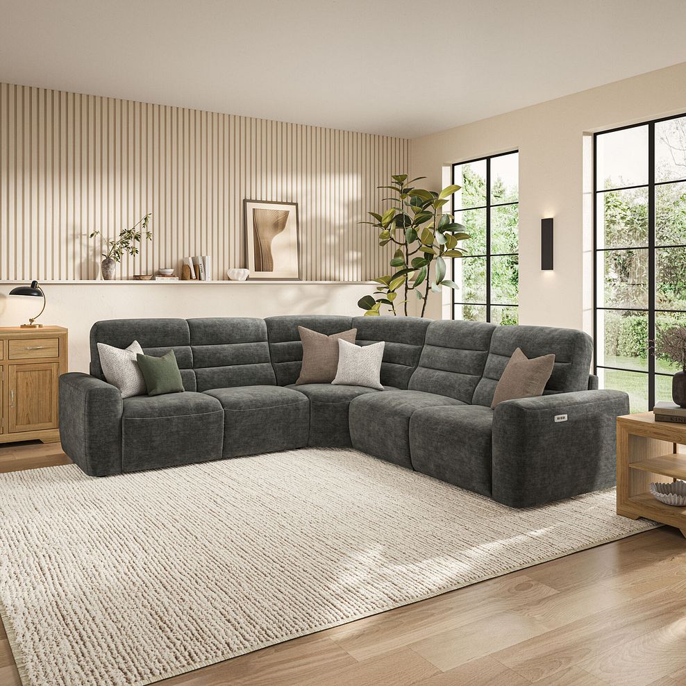 Cohen Large Corner Electric Recliner with Left Hand Sofa Bed in Plush Charcoal Fabric 3