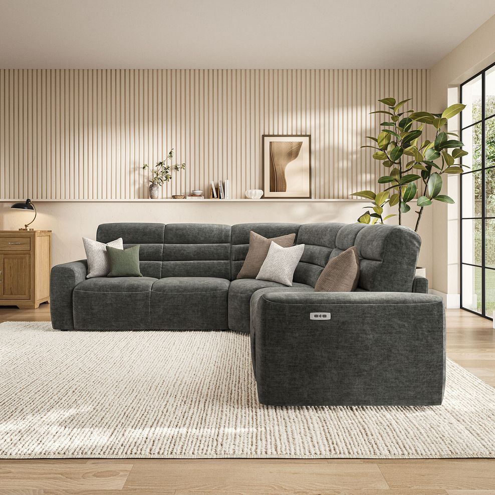 Cohen Large Corner Electric Recliner with Left Hand Sofa Bed in Plush Charcoal Fabric 4