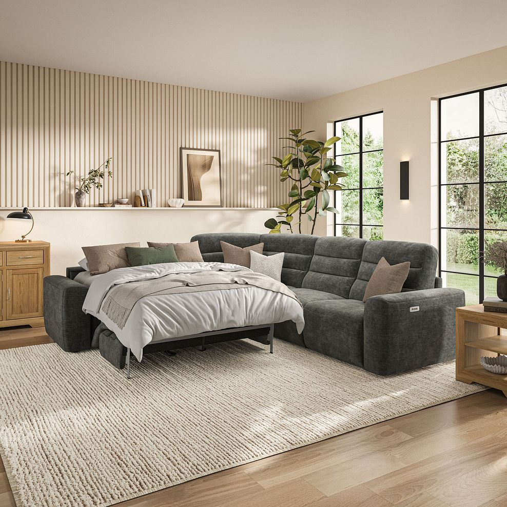 Cohen Large Corner Electric Recliner with Left Hand Sofa Bed in Plush Charcoal Fabric 1