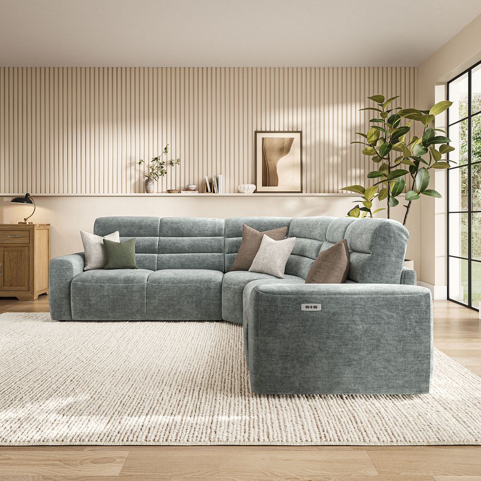 Cohen Large Corner Electric Recliner with Left Hand Sofa Bed in Plush Silver Fabric 4