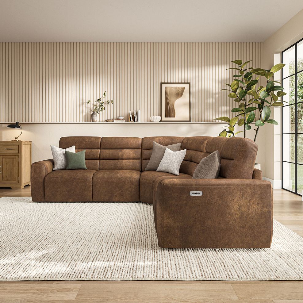 Cohen Large Corner Electric Recliner with Left Hand Sofa Bed in Ranch Brown Fabric 4