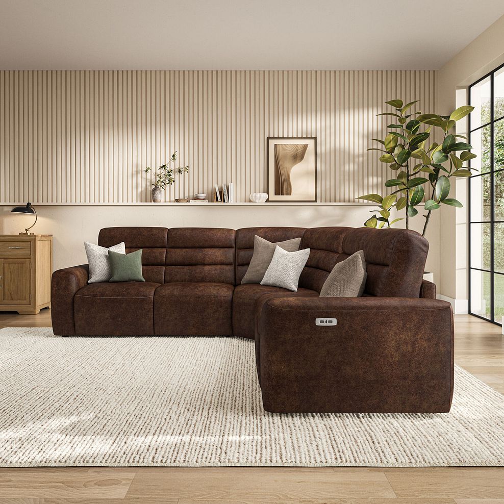 Cohen Large Corner Electric Recliner with Left Hand Sofa Bed in Ranch Dark Brown Fabric 4