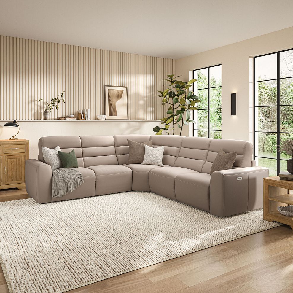 Cohen Large Corner Electric Recliner with Left Hand Sofa Bed in Virgo Buff Leather 3