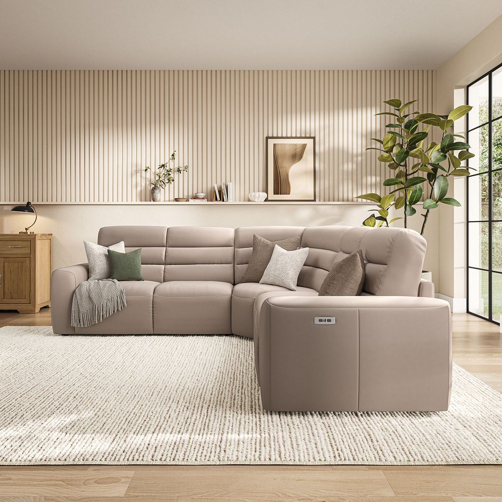 Cohen Large Corner Electric Recliner with Left Hand Sofa Bed in Virgo Buff Leather 4