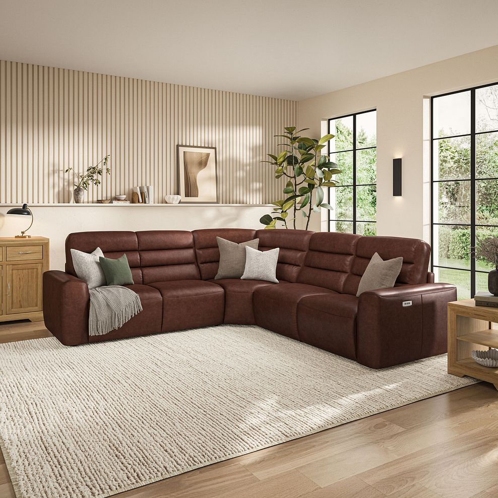 Cohen Large Corner Electric Recliner with Left Hand Sofa Bed in Virgo Chestnut Leather 1