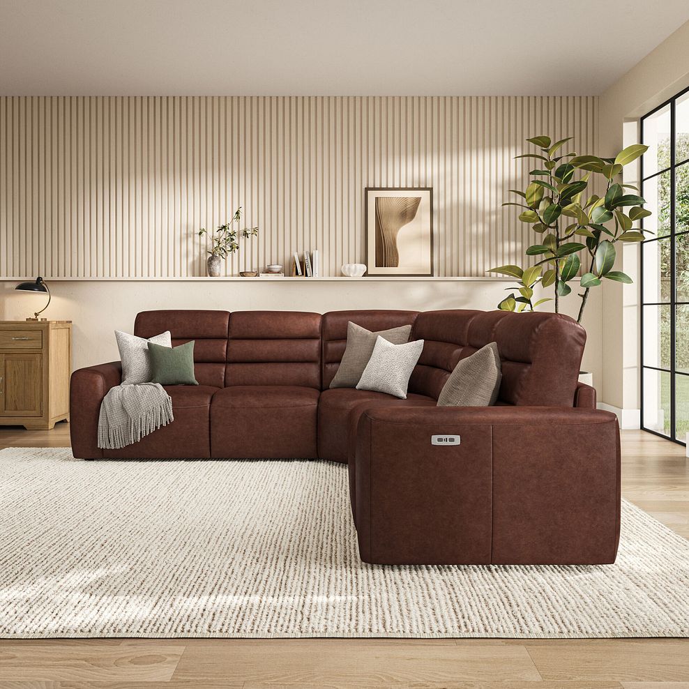 Cohen Large Corner Electric Recliner with Left Hand Sofa Bed in Virgo Chestnut Leather 3