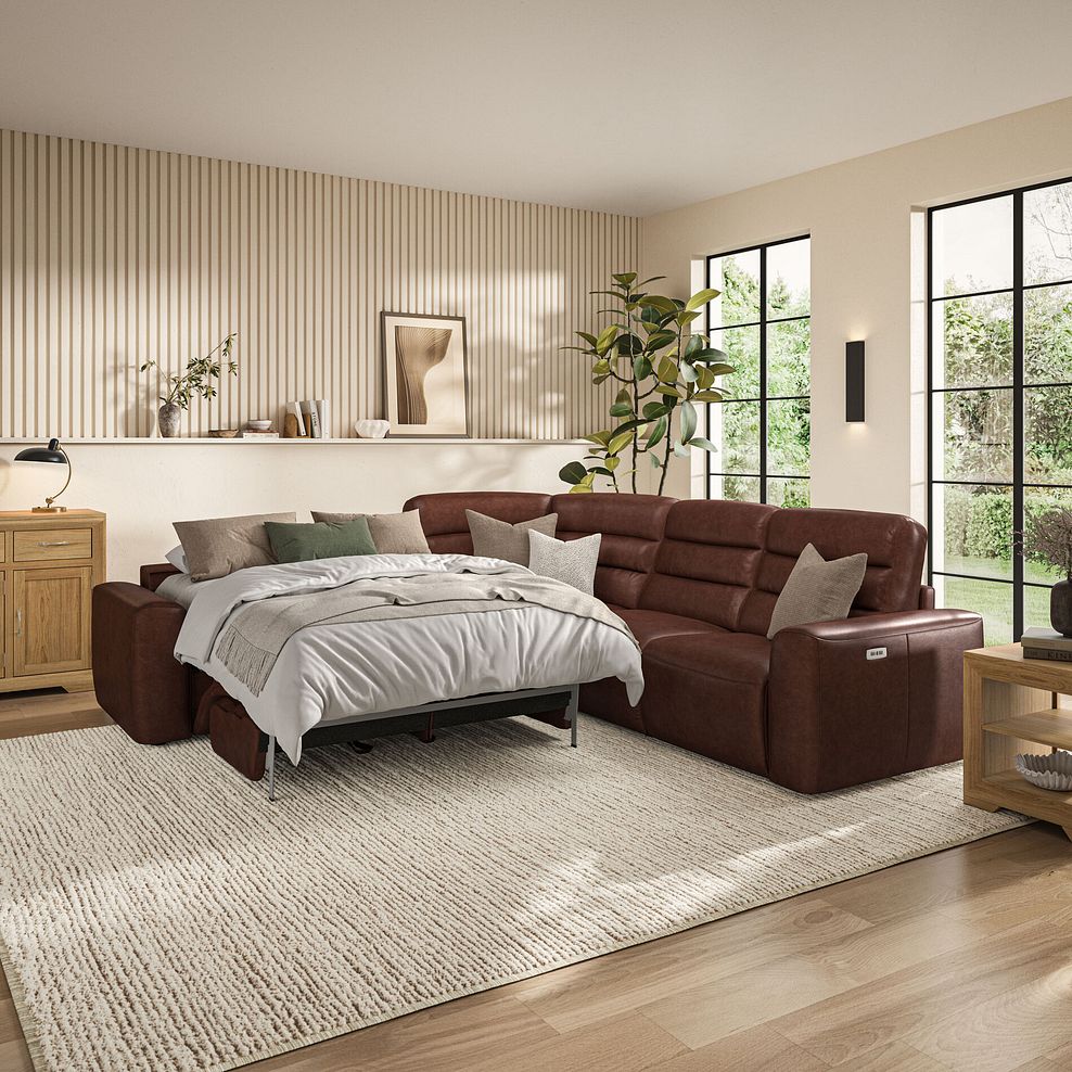 Cohen Large Corner Electric Recliner with Left Hand Sofa Bed in Virgo Chestnut Leather 4