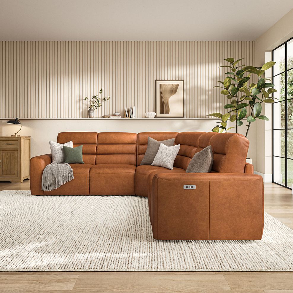 Cohen Large Corner Electric Recliner with Left Hand Sofa Bed in Virgo Cognac Leather 3