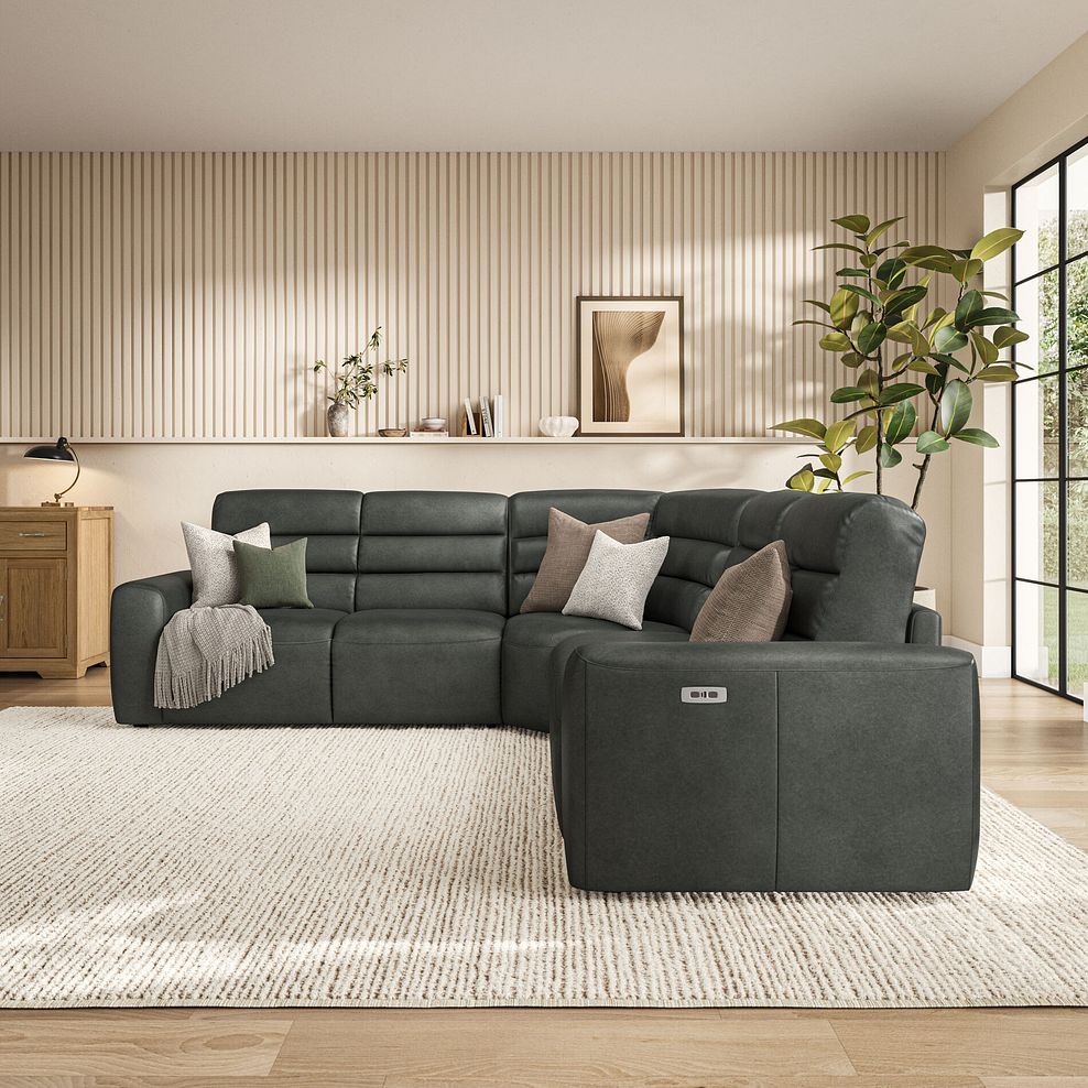 Cohen Large Corner Electric Recliner with Left Hand Sofa Bed in Virgo Lead Leather 3