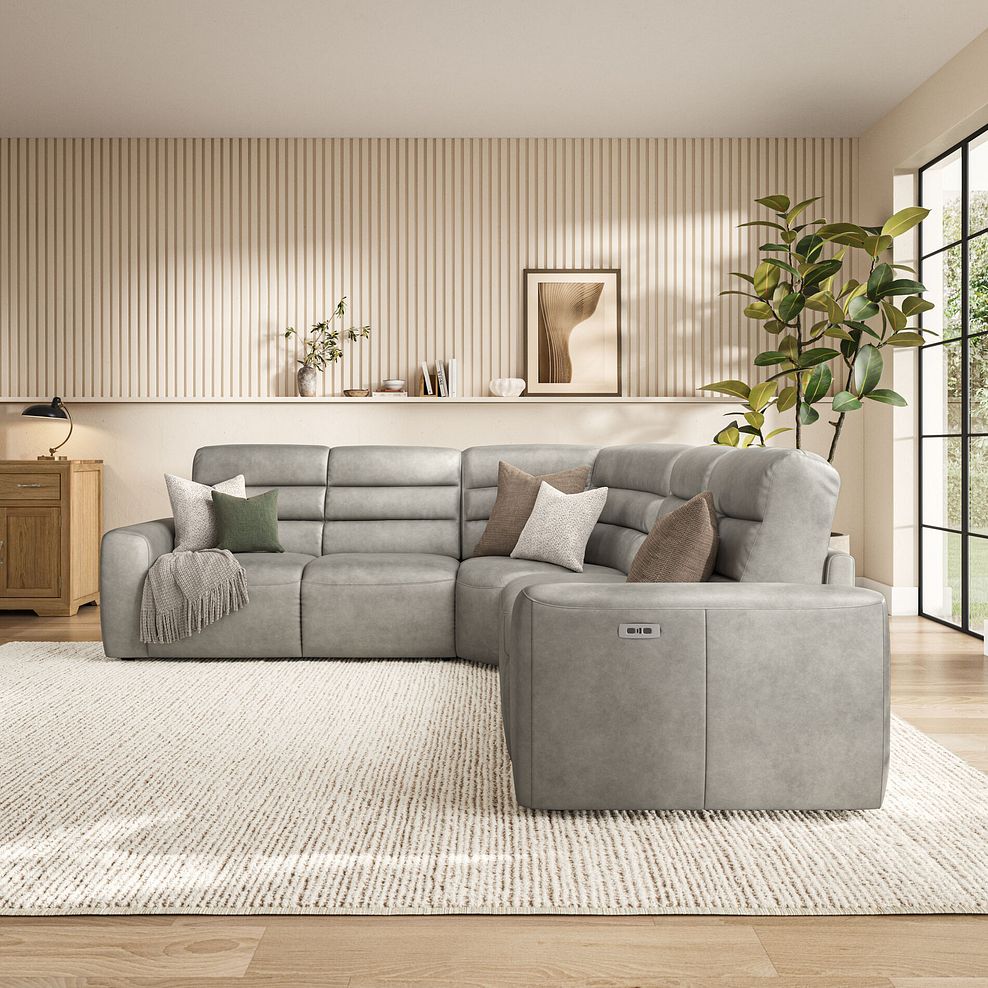 Cohen Large Corner Electric Recliner with Left Hand Sofa Bed in Virgo Platinum Leather 3