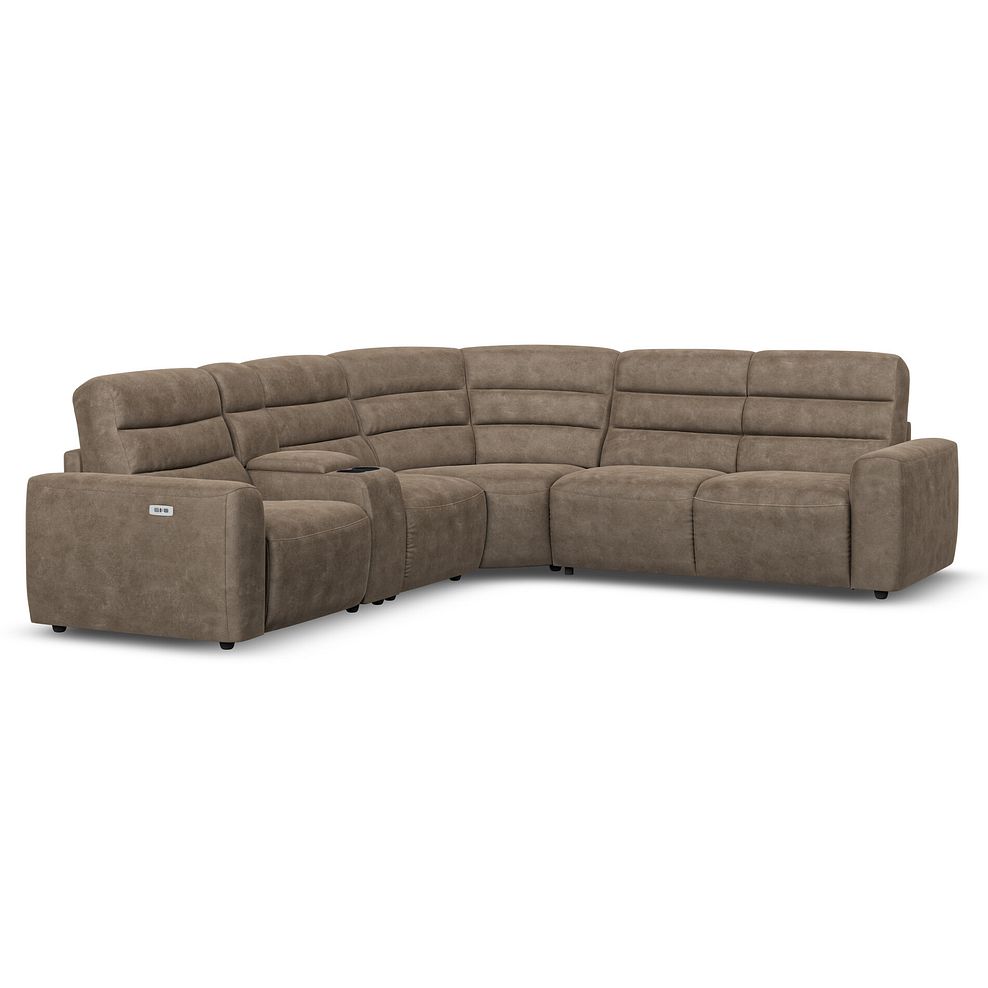 Cohen Large Corner Electric Recliner with Right Hand Sofa Bed and Console in Miller Earth Brown Fabric 2