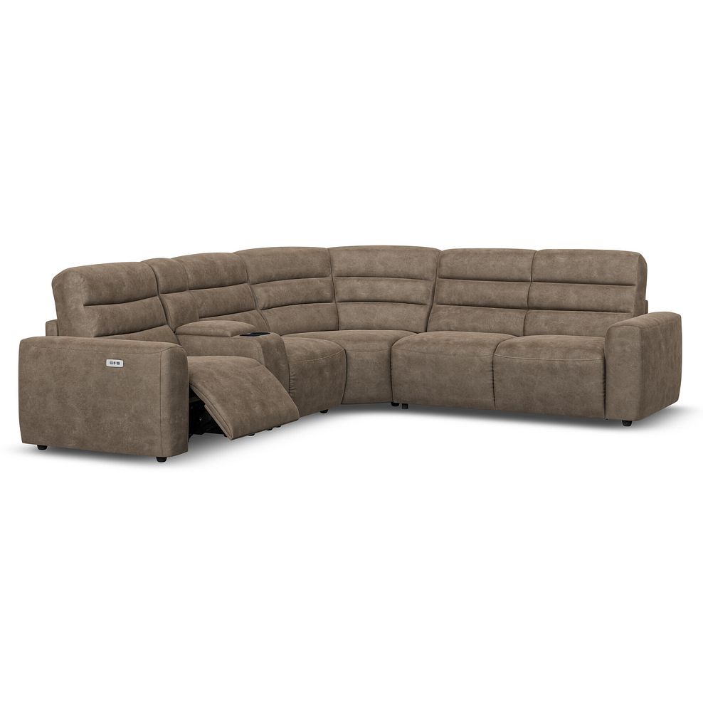 Cohen Large Corner Electric Recliner with Right Hand Sofa Bed and Console in Miller Earth Brown Fabric 3