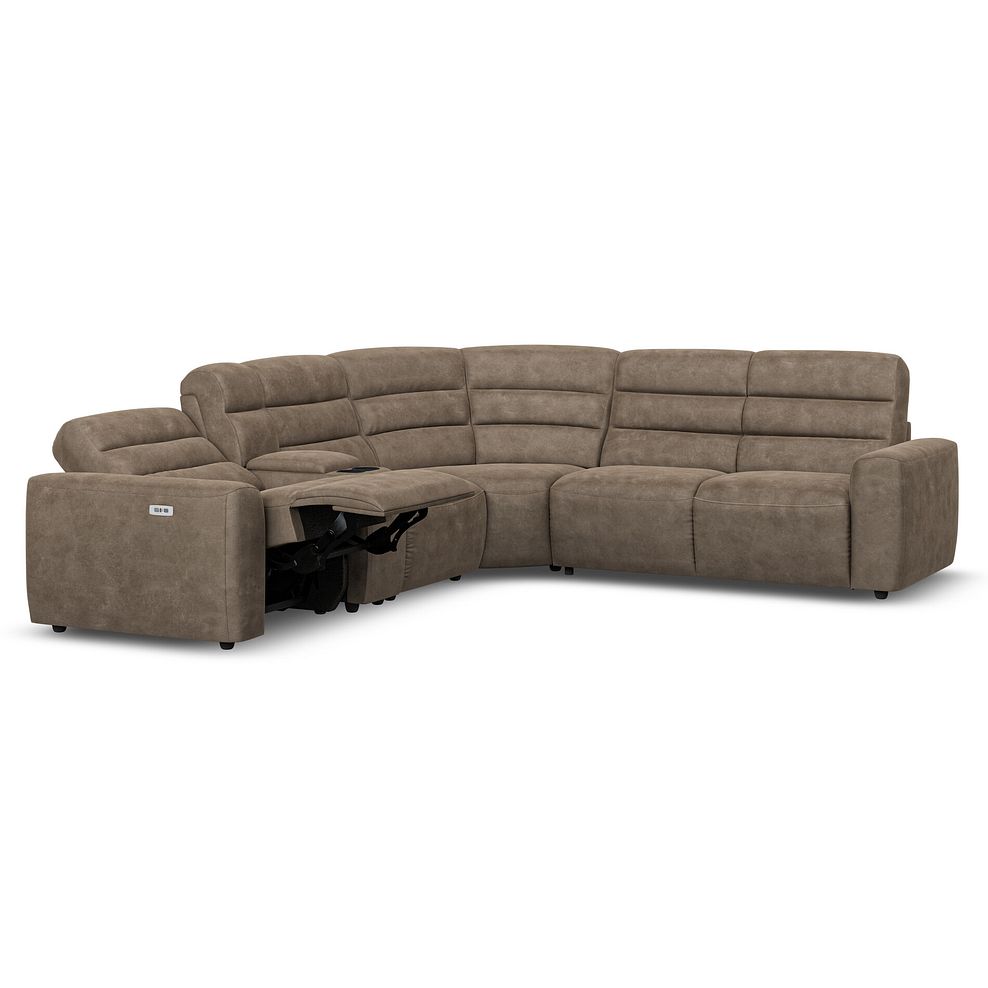 Cohen Large Corner Electric Recliner with Right Hand Sofa Bed and Console in Miller Earth Brown Fabric 4