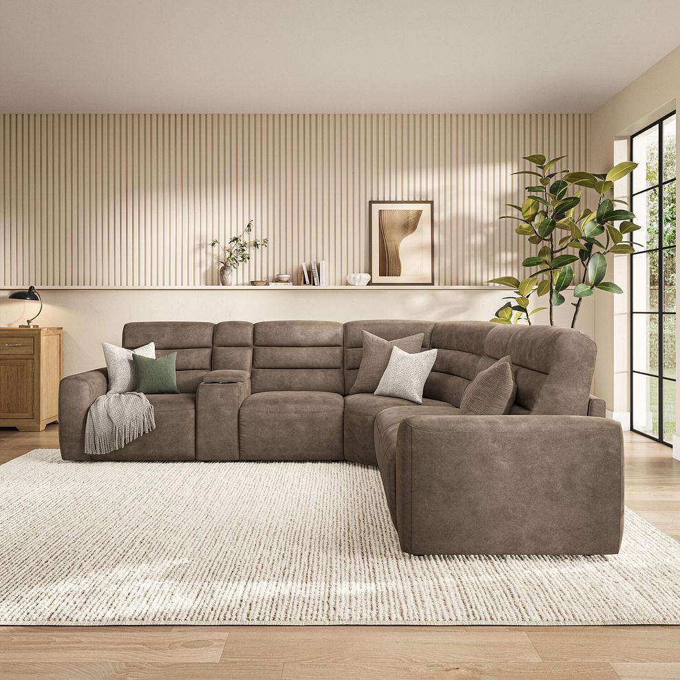 Cohen Large Corner Electric Recliner with Right Hand Sofa Bed and Console in Miller Earth Brown Fabric 4