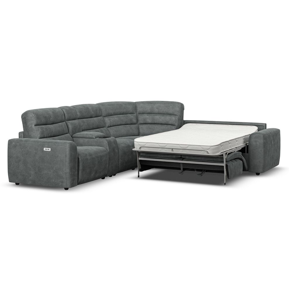 Cohen Large Corner Electric Recliner with Right Hand Sofa Bed and Console in Miller Grey Fabric 1