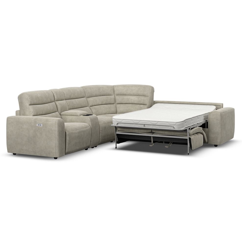 Cohen Large Corner Electric Recliner with Right Hand Sofa Bed and Console in Miller Taupe Fabric 1
