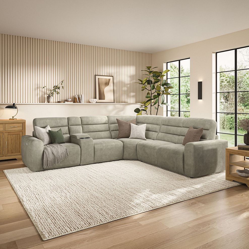 Cohen Large Corner Electric Recliner with Right Hand Sofa Bed and Console in Miller Taupe Fabric 3