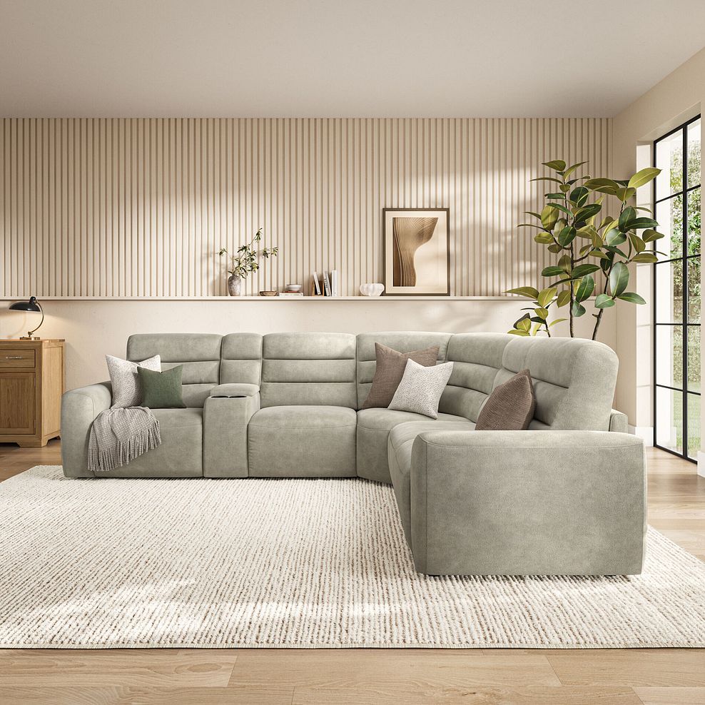 Cohen Large Corner Electric Recliner with Right Hand Sofa Bed and Console in Miller Taupe Fabric 4