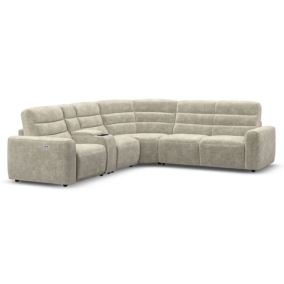 Cohen Large Corner Electric Recliner with Right Hand Sofa Bed and Console in Plush Beige Fabric 2