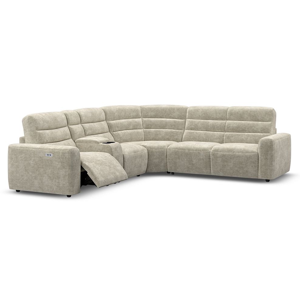 Cohen Large Corner Electric Recliner with Right Hand Sofa Bed and Console in Plush Beige Fabric 3