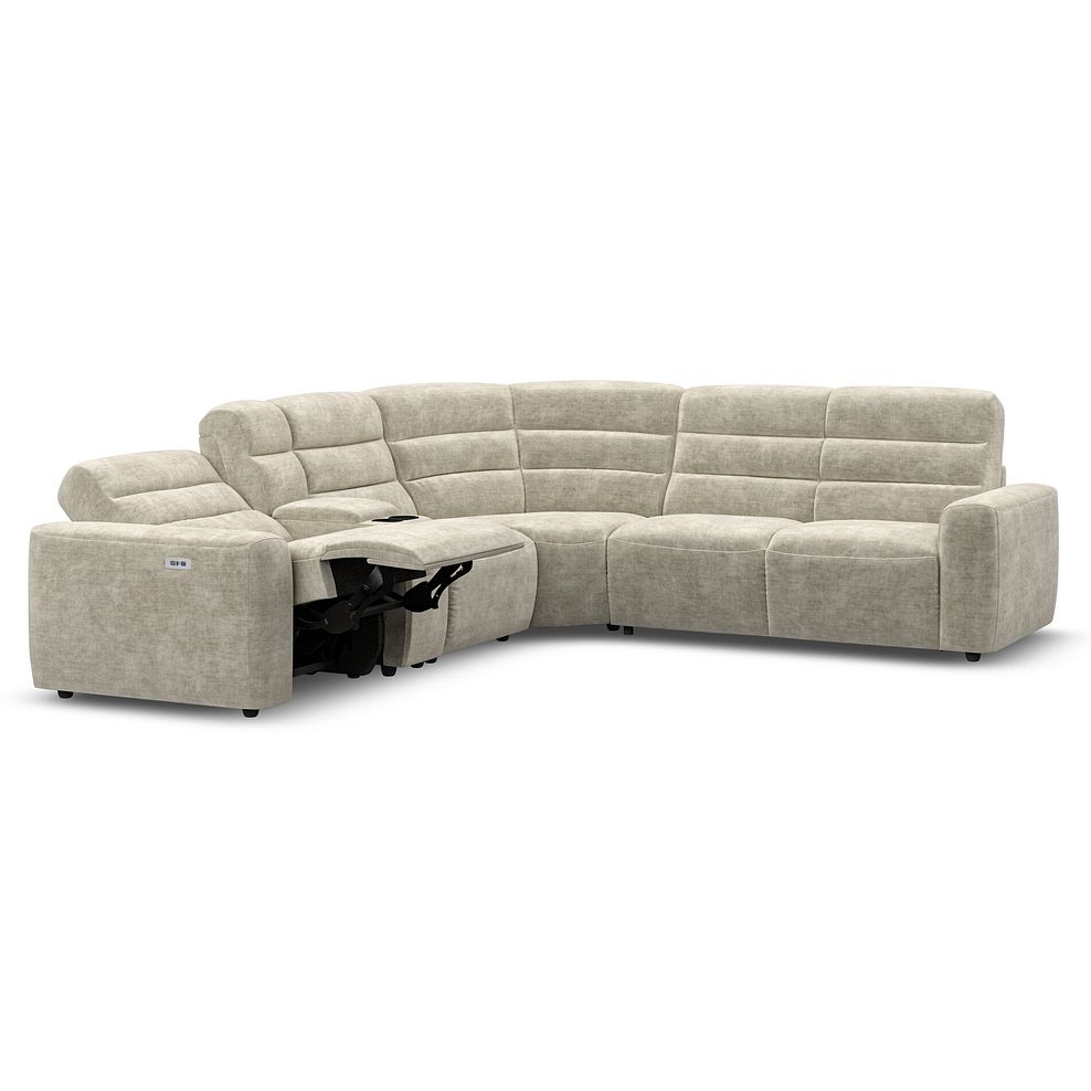 Cohen Large Corner Electric Recliner with Right Hand Sofa Bed and Console in Plush Beige Fabric 4