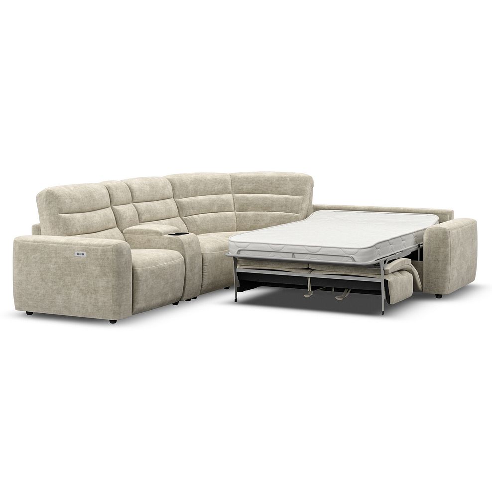 Cohen Large Corner Electric Recliner with Right Hand Sofa Bed and Console in Plush Beige Fabric 1