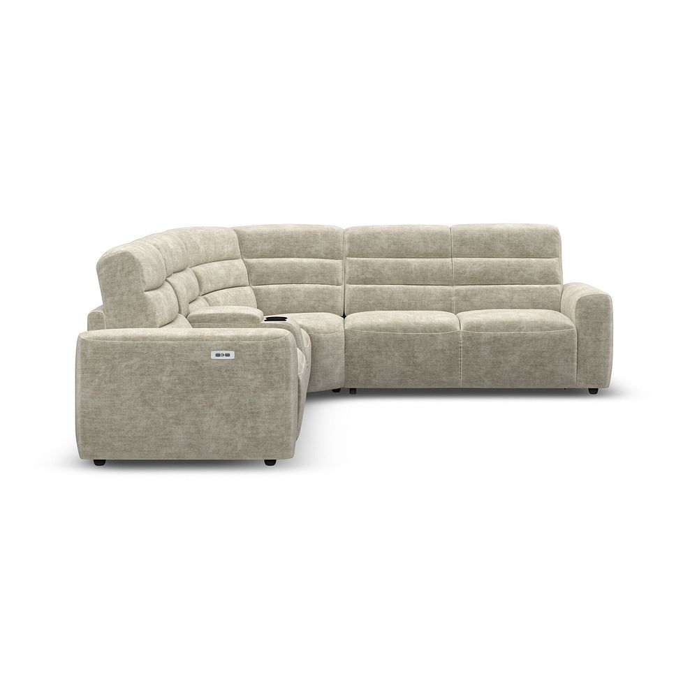 Cohen Large Corner Electric Recliner with Right Hand Sofa Bed and Console in Plush Beige Fabric 5