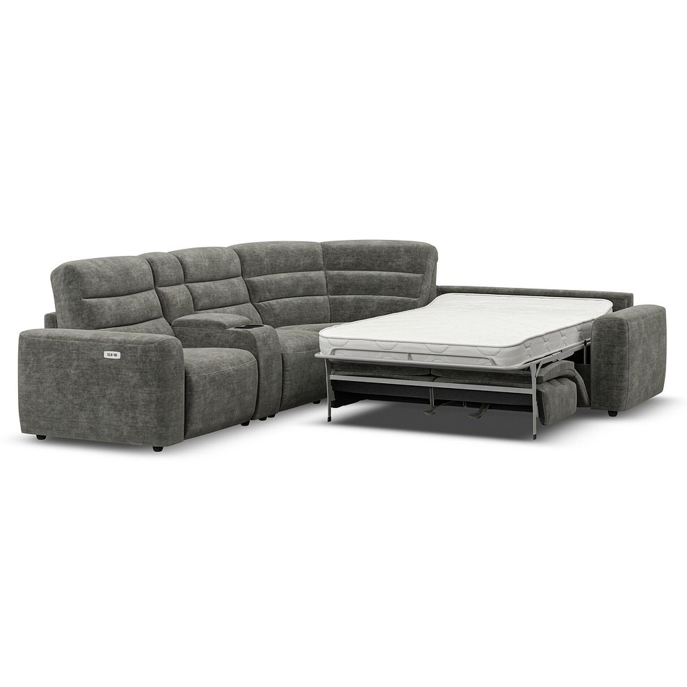 Cohen Large Corner Electric Recliner with Right Hand Sofa Bed and Console in Plush Charcoal Fabric 1