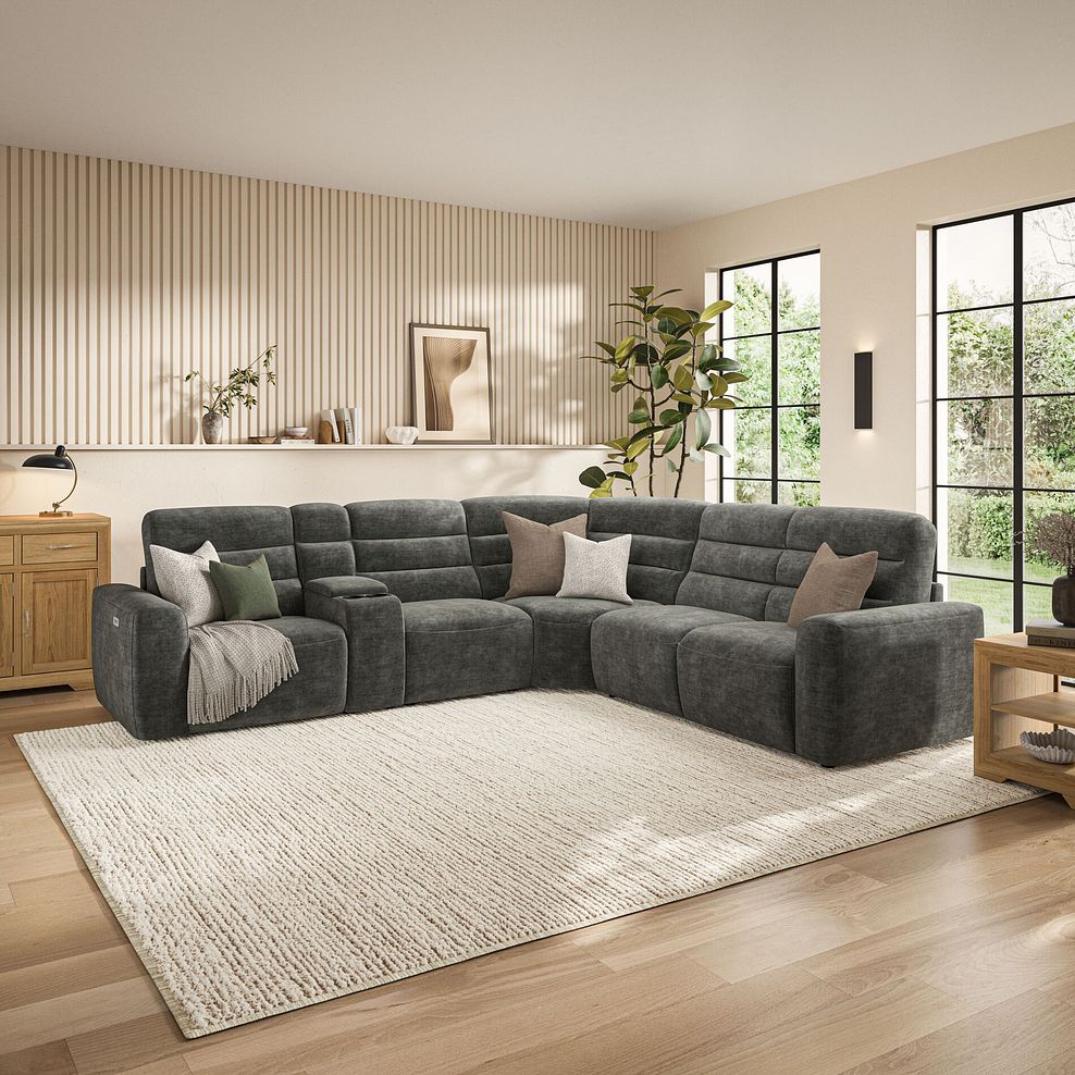 Cohen Large Corner Electric Recliner with Right Hand Sofa Bed and Console in Plush Charcoal Fabric 3