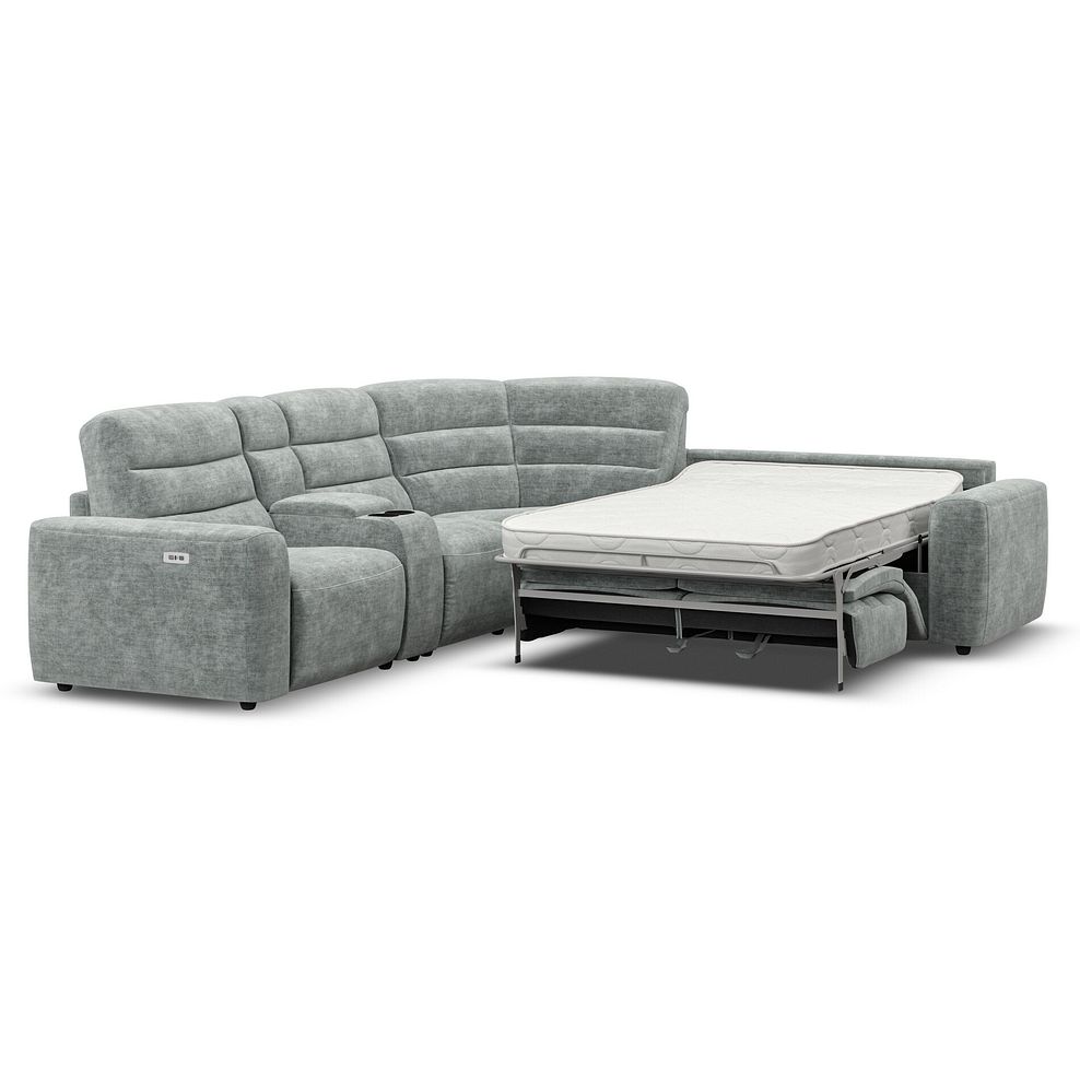 Cohen Large Corner Electric Recliner with Right Hand Sofa Bed and Console in Plush Silver Fabric 1