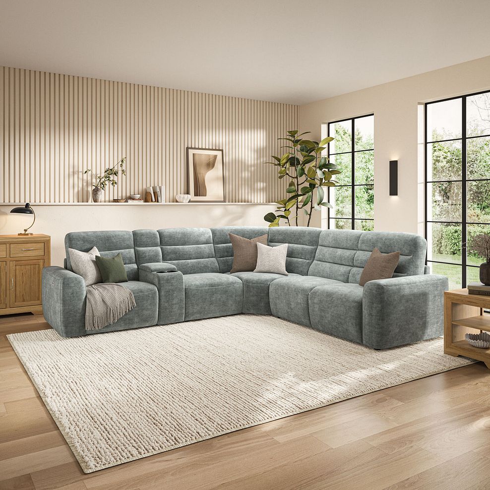 Cohen Large Corner Electric Recliner with Right Hand Sofa Bed and Console in Plush Silver Fabric 3