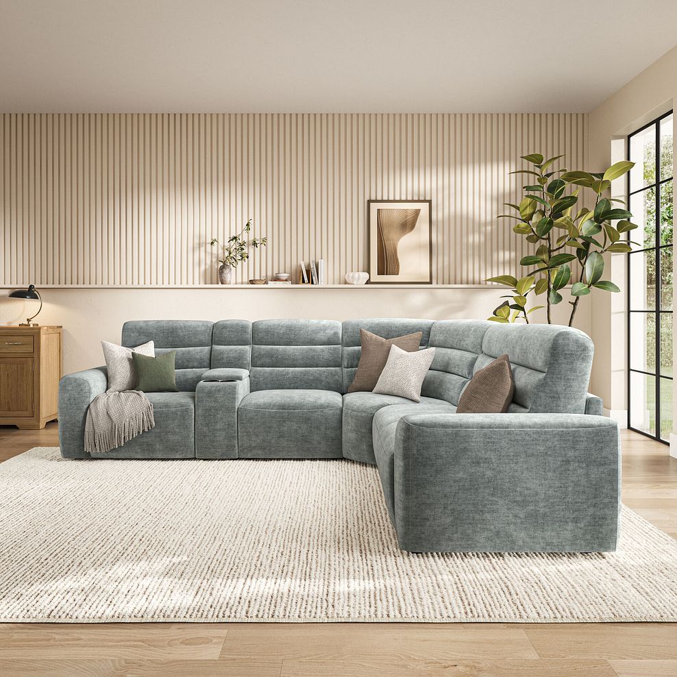 Cohen Large Corner Electric Recliner with Right Hand Sofa Bed and Console in Plush Silver Fabric 4