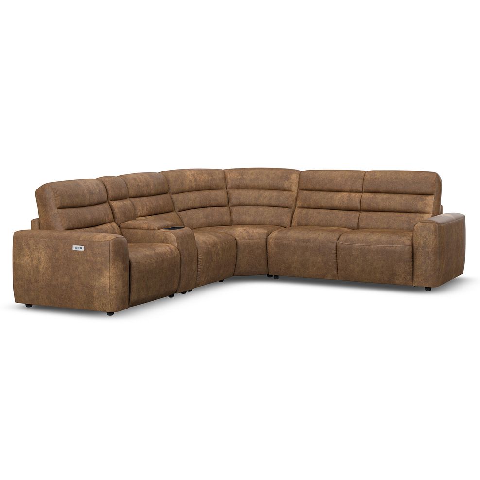 Cohen Large Corner Electric Recliner with Right Hand Sofa Bed and Console in Ranch Brown Fabric 2