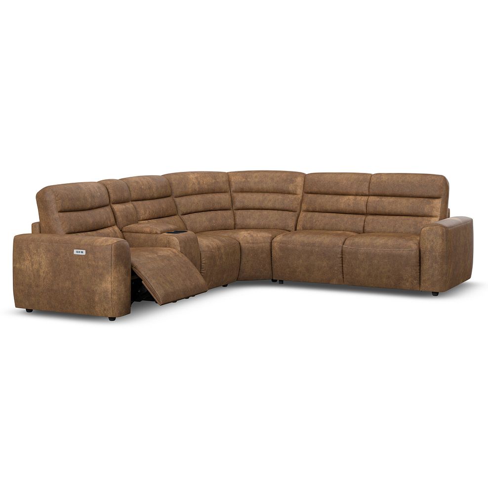 Cohen Large Corner Electric Recliner with Right Hand Sofa Bed and Console in Ranch Brown Fabric 3
