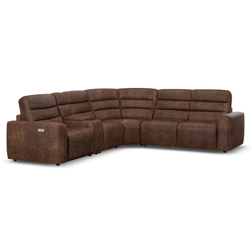 Cohen Large Corner Electric Recliner with Right Hand Sofa Bed and Console in Ranch Dark Brown Fabric 2