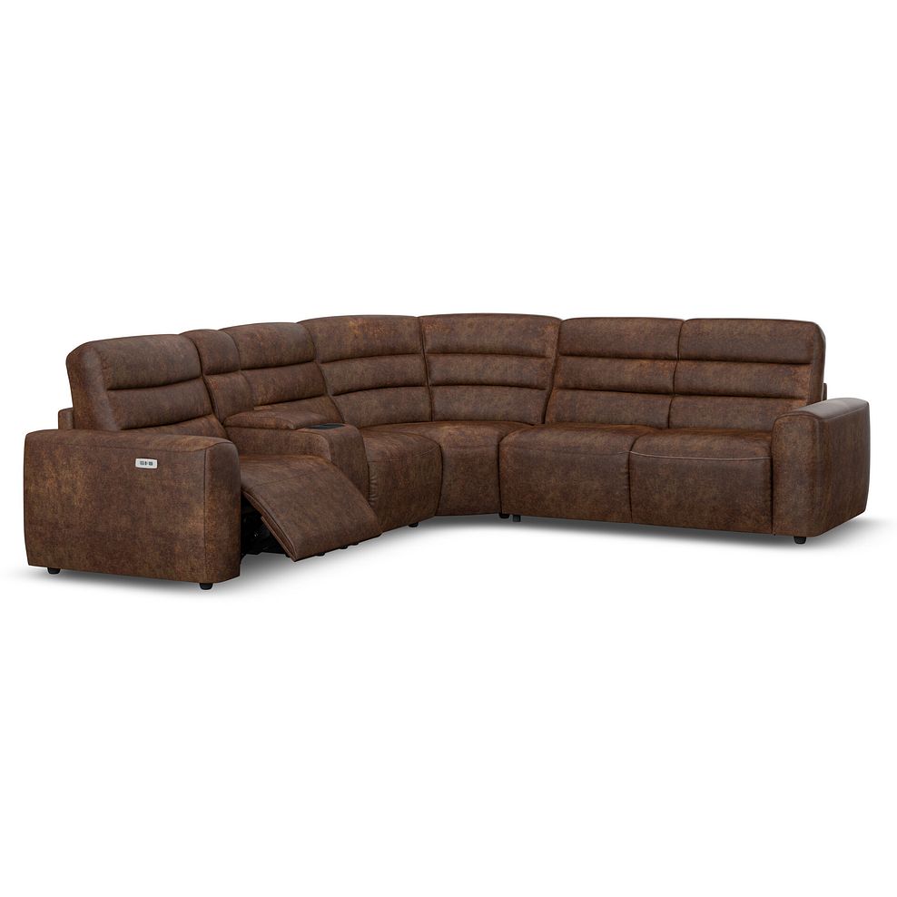 Cohen Large Corner Electric Recliner with Right Hand Sofa Bed and Console in Ranch Dark Brown Fabric 3