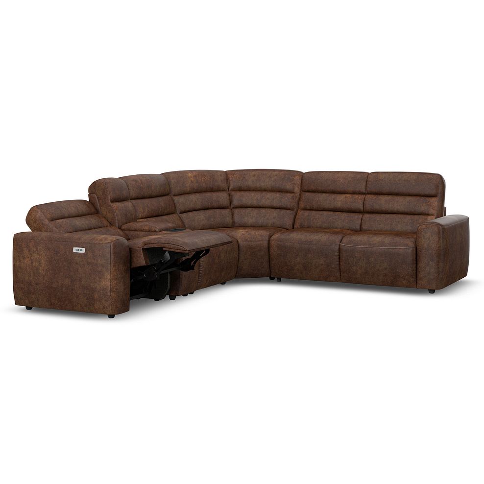 Cohen Large Corner Electric Recliner with Right Hand Sofa Bed and Console in Ranch Dark Brown Fabric 4
