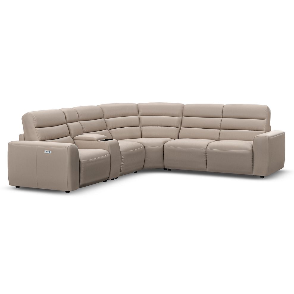 Cohen Large Corner Electric Recliner with Right Hand Sofa Bed and Console in Virgo Buff Leather 2