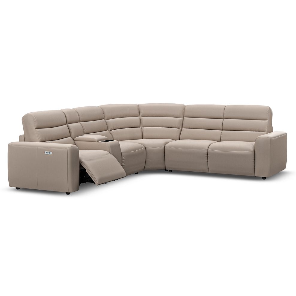 Cohen Large Corner Electric Recliner with Right Hand Sofa Bed and Console in Virgo Buff Leather 3