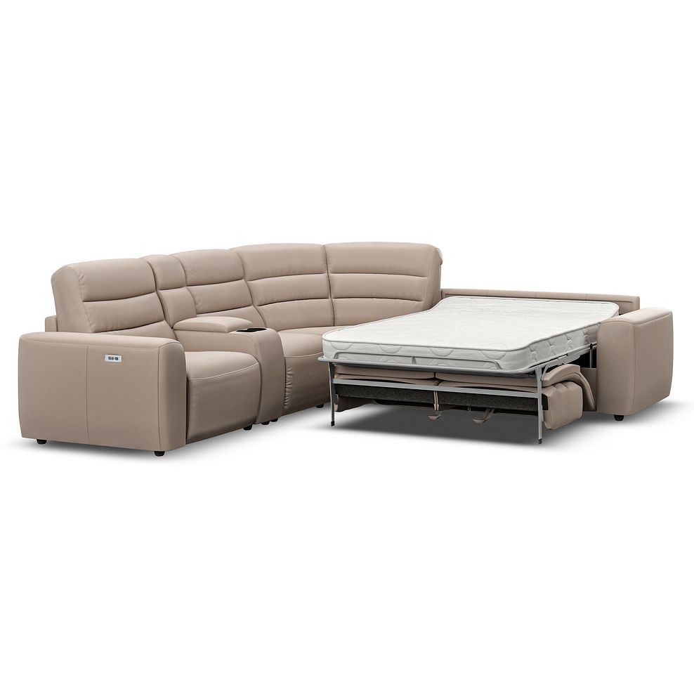 Cohen Large Corner Electric Recliner with Right Hand Sofa Bed and Console in Virgo Buff Leather 1