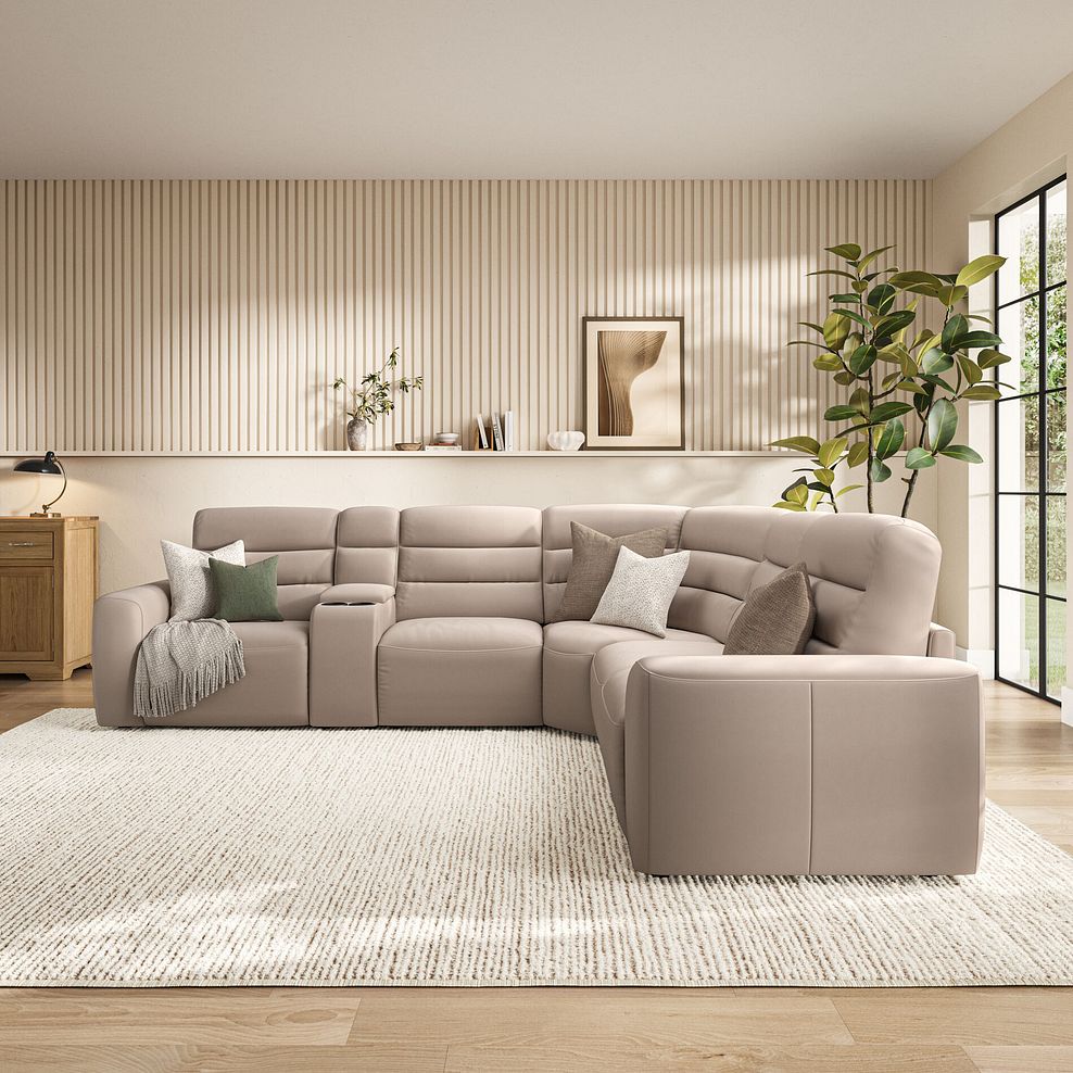 Cohen Large Corner Electric Recliner with Right Hand Sofa Bed and Console in Virgo Buff Leather 3