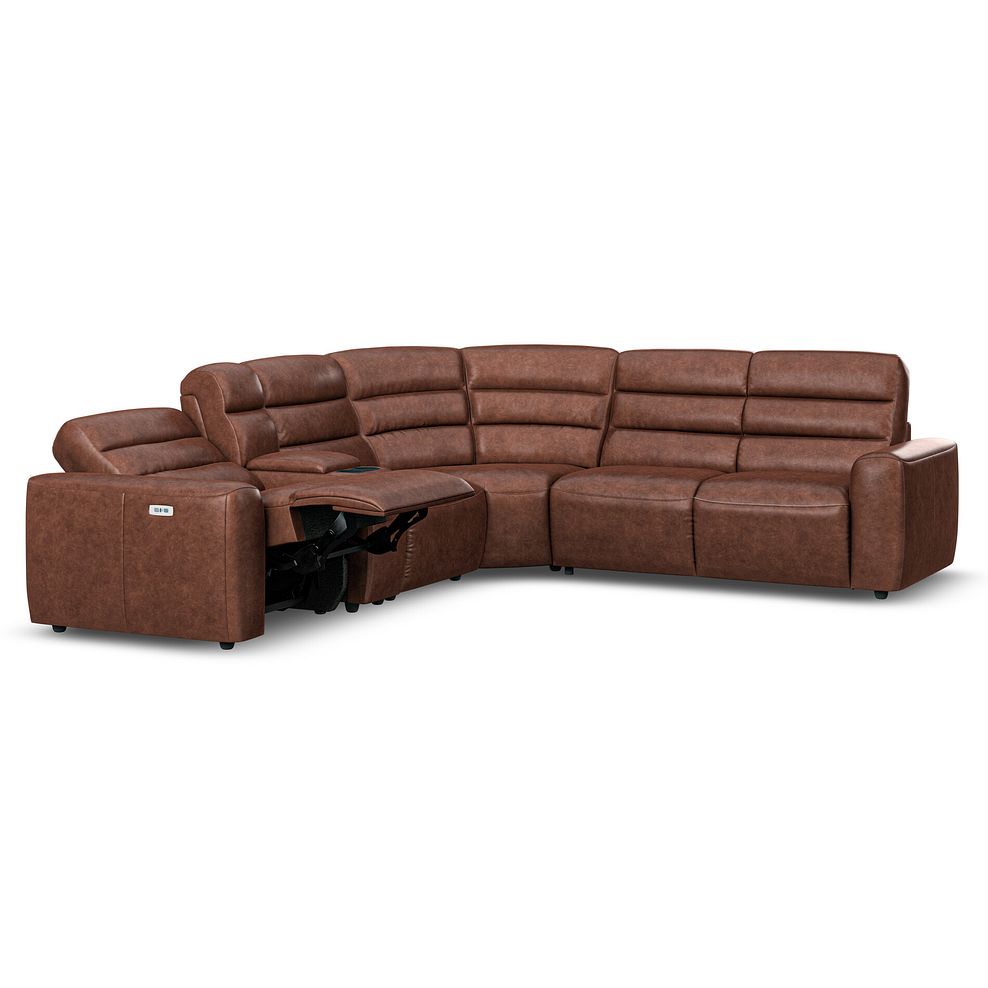 Cohen Large Corner Electric Recliner with Right Hand Sofa Bed and Console in Virgo Chestnut Leather 4